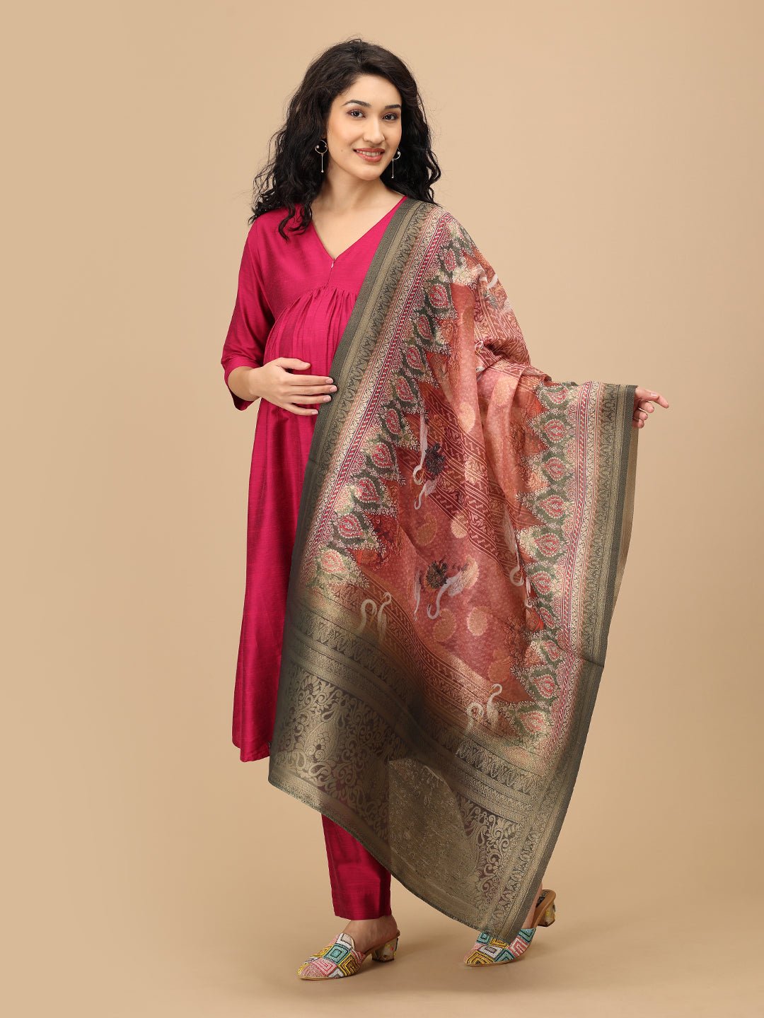  Magentastic Maternity and Nursing Silk Kurta Set Magenta