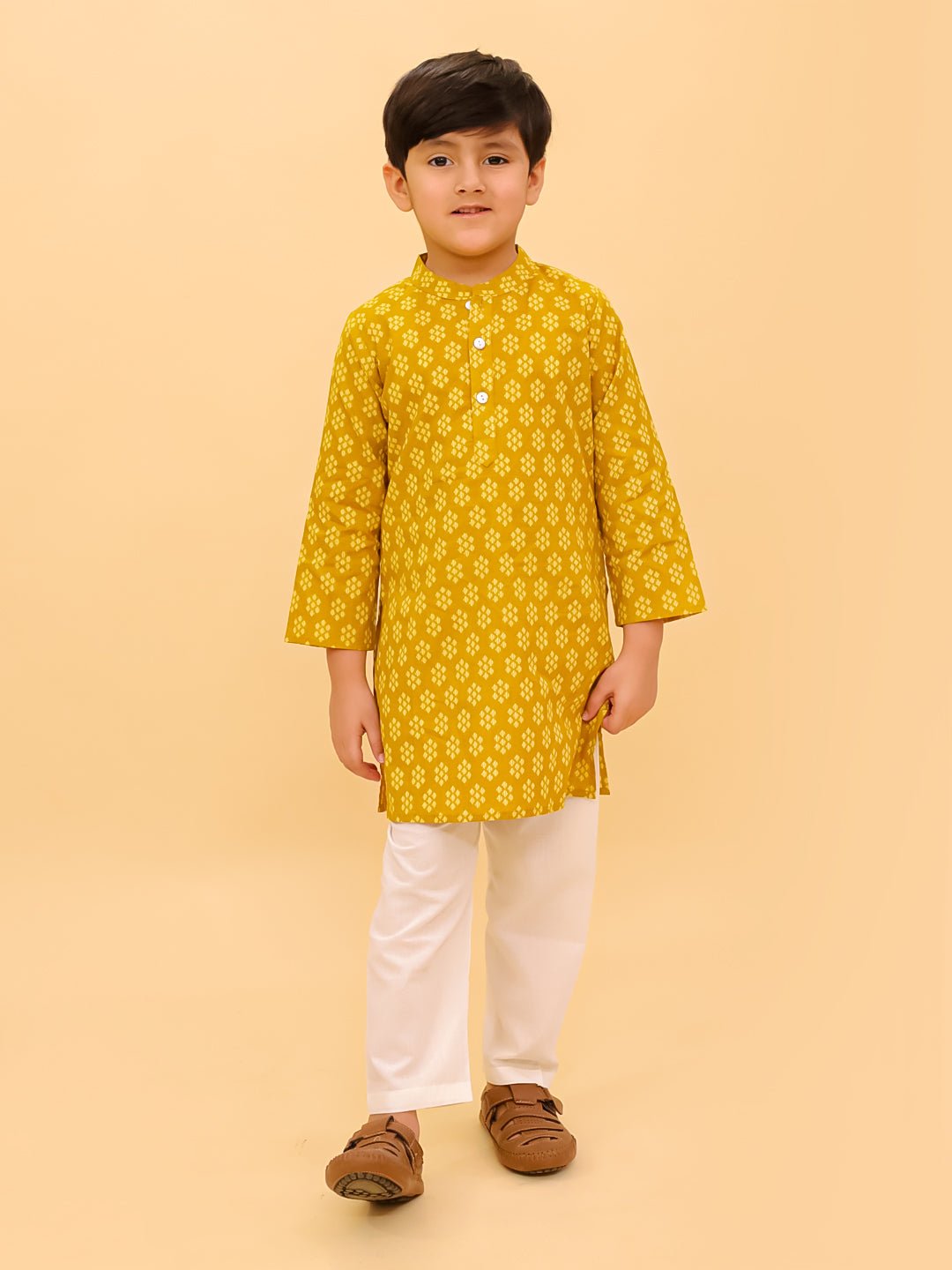 Mango Sorbet Yellow Cotton Boys Kurta Pajama Set