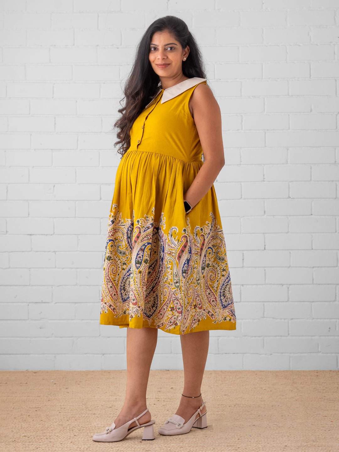  Marigold Mirage Maternity and Nursing Dress Yellow