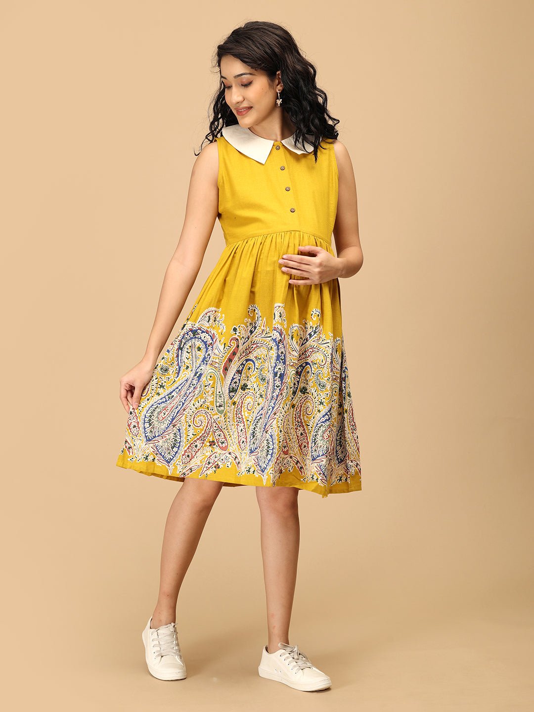  Marigold Mirage Maternity and Nursing Dress Yellow