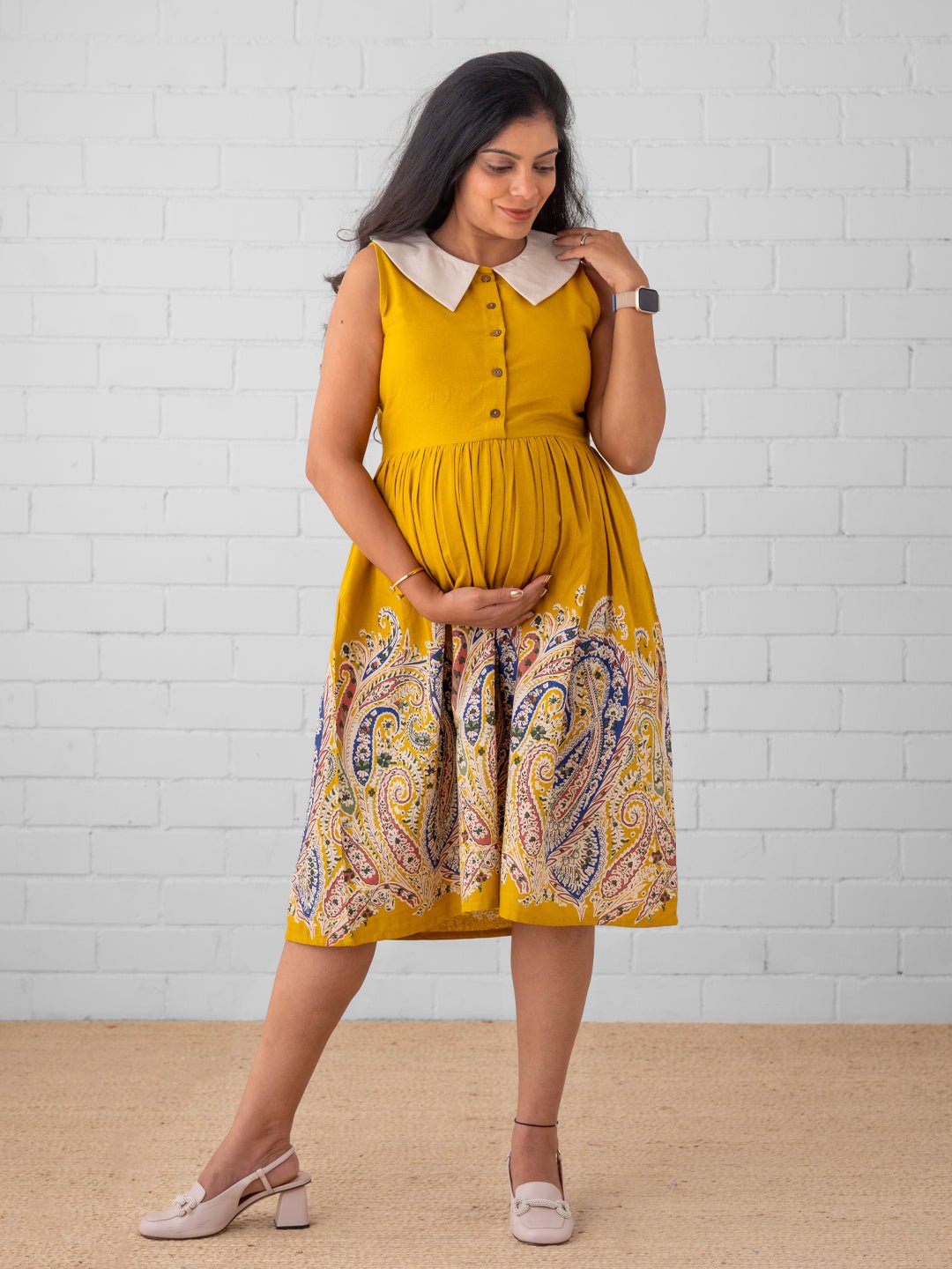  Marigold Mirage Maternity and Nursing Dress Yellow