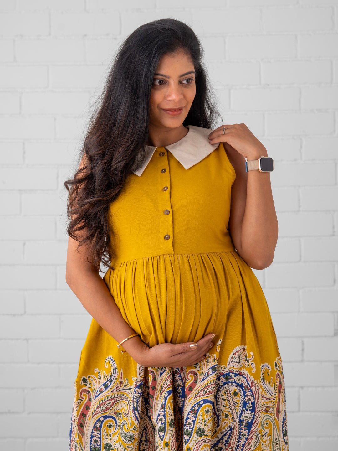  Marigold Mirage Maternity and Nursing Dress Yellow
