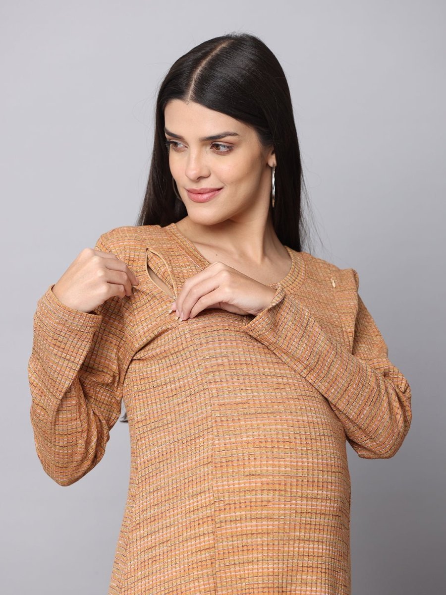  Marmalade Ribbed Maternity and Nursing Dress Orange