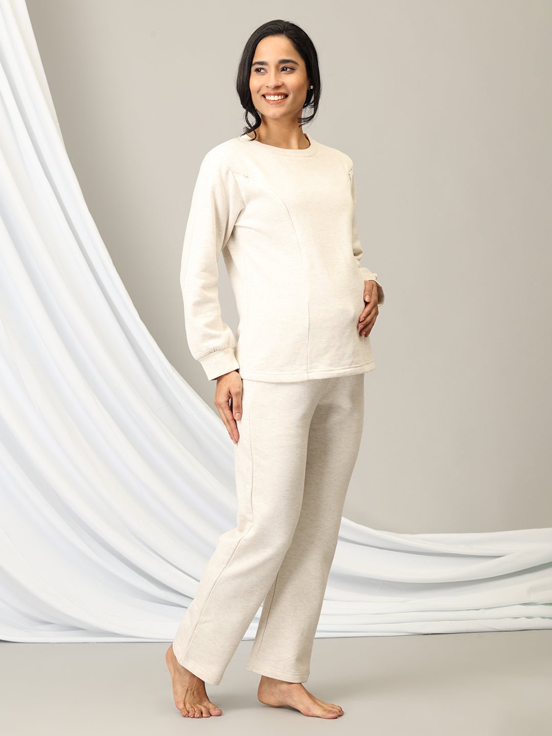  Marshmallow Maternity and Nursing Pajama Loungewear Set White