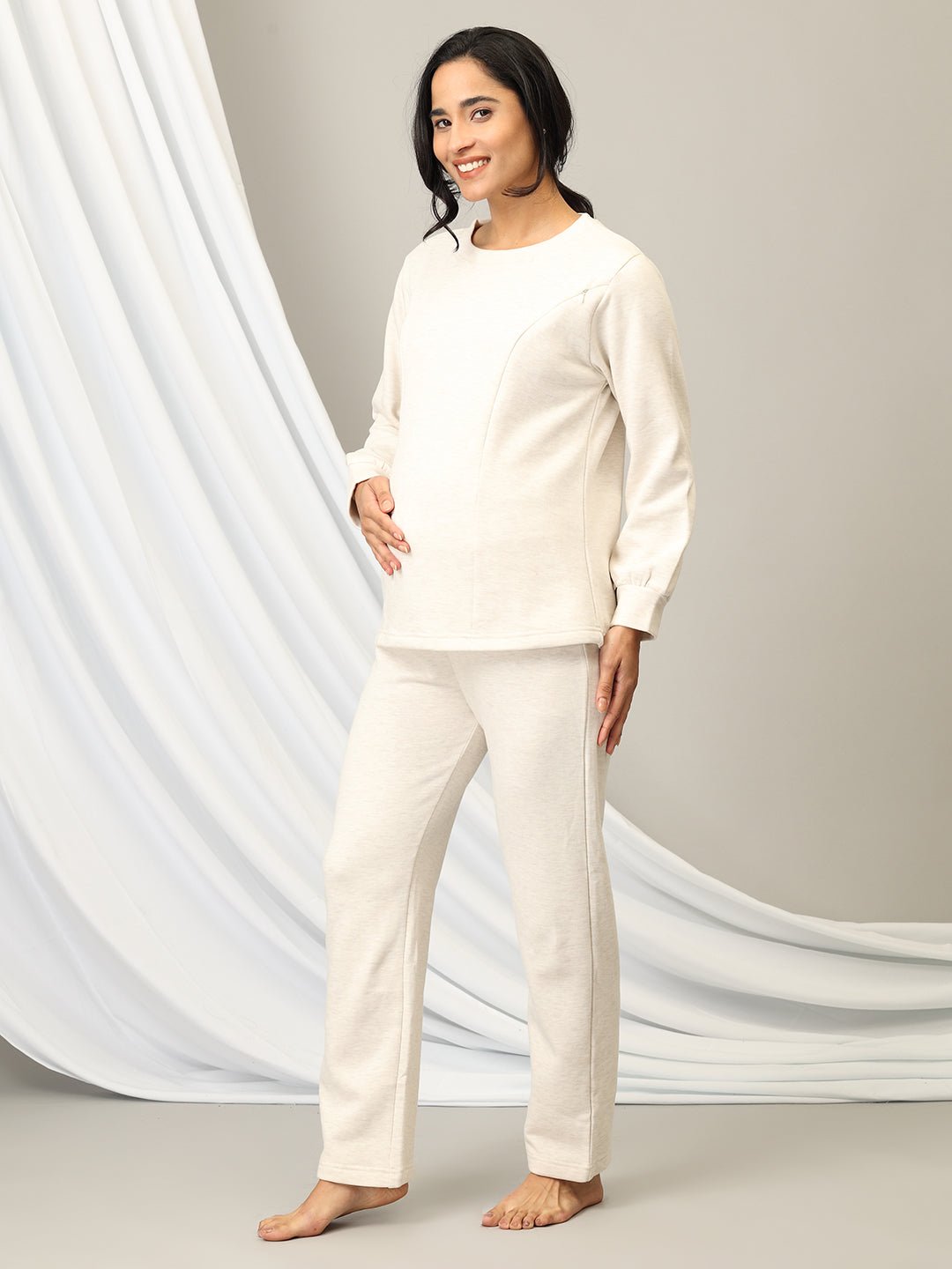  Marshmallow Maternity and Nursing Pajama Loungewear Set White