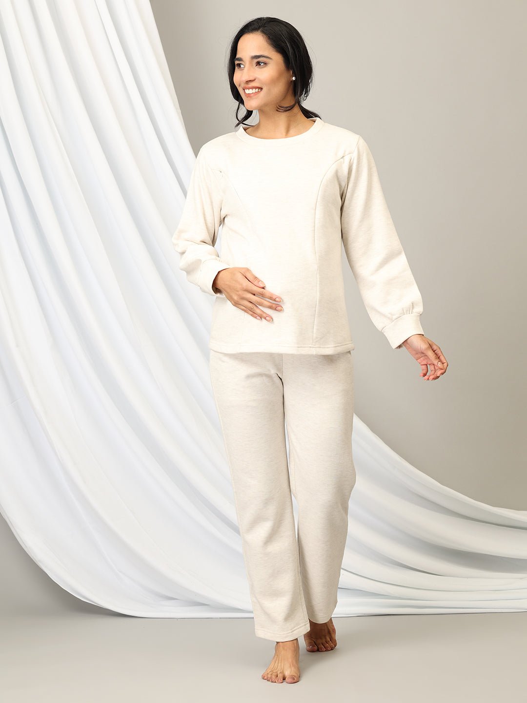  Marshmallow Maternity and Nursing Pajama Loungewear Set White