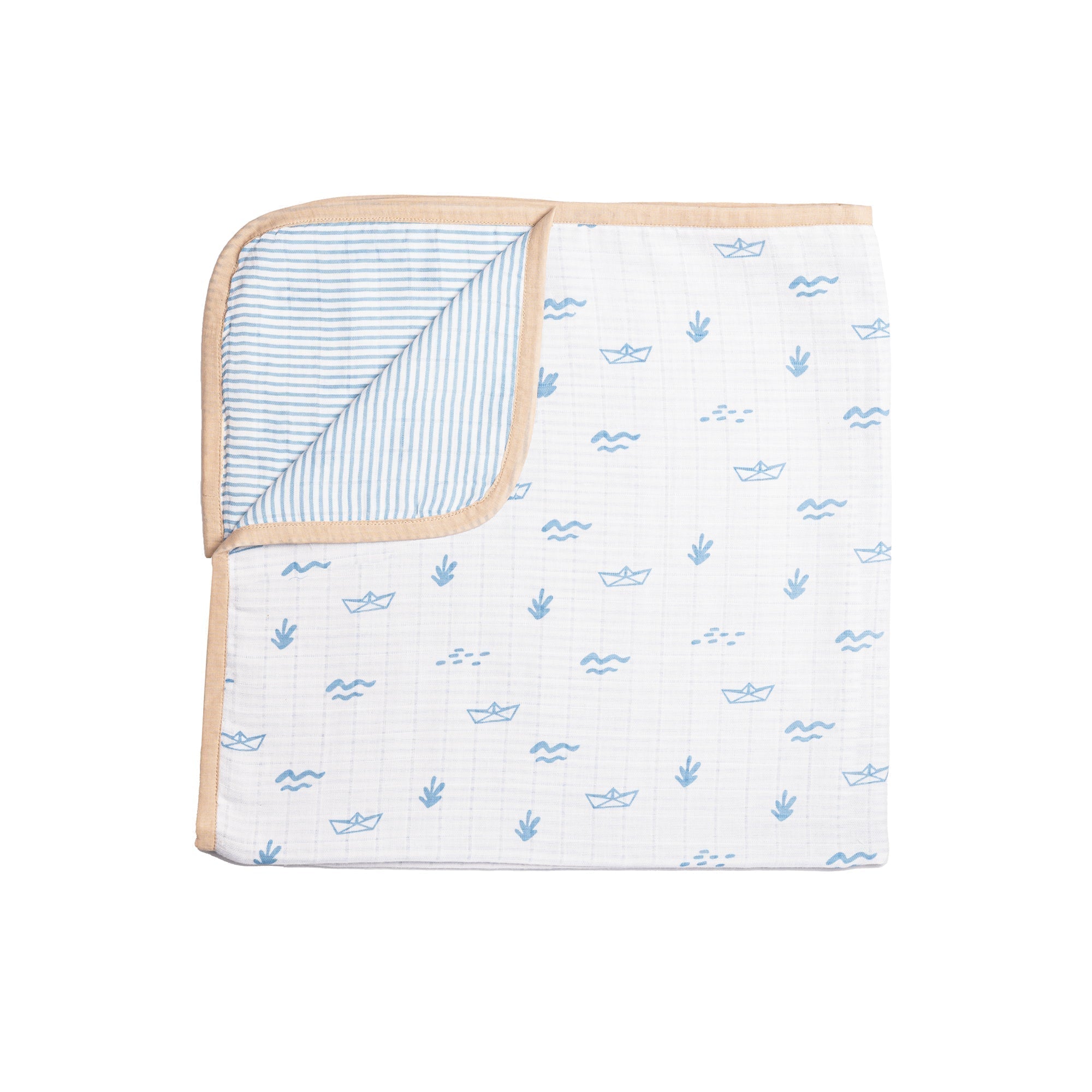 Boat Printed Organic Muslin 4 Pcs Mini Cot Set For Babies