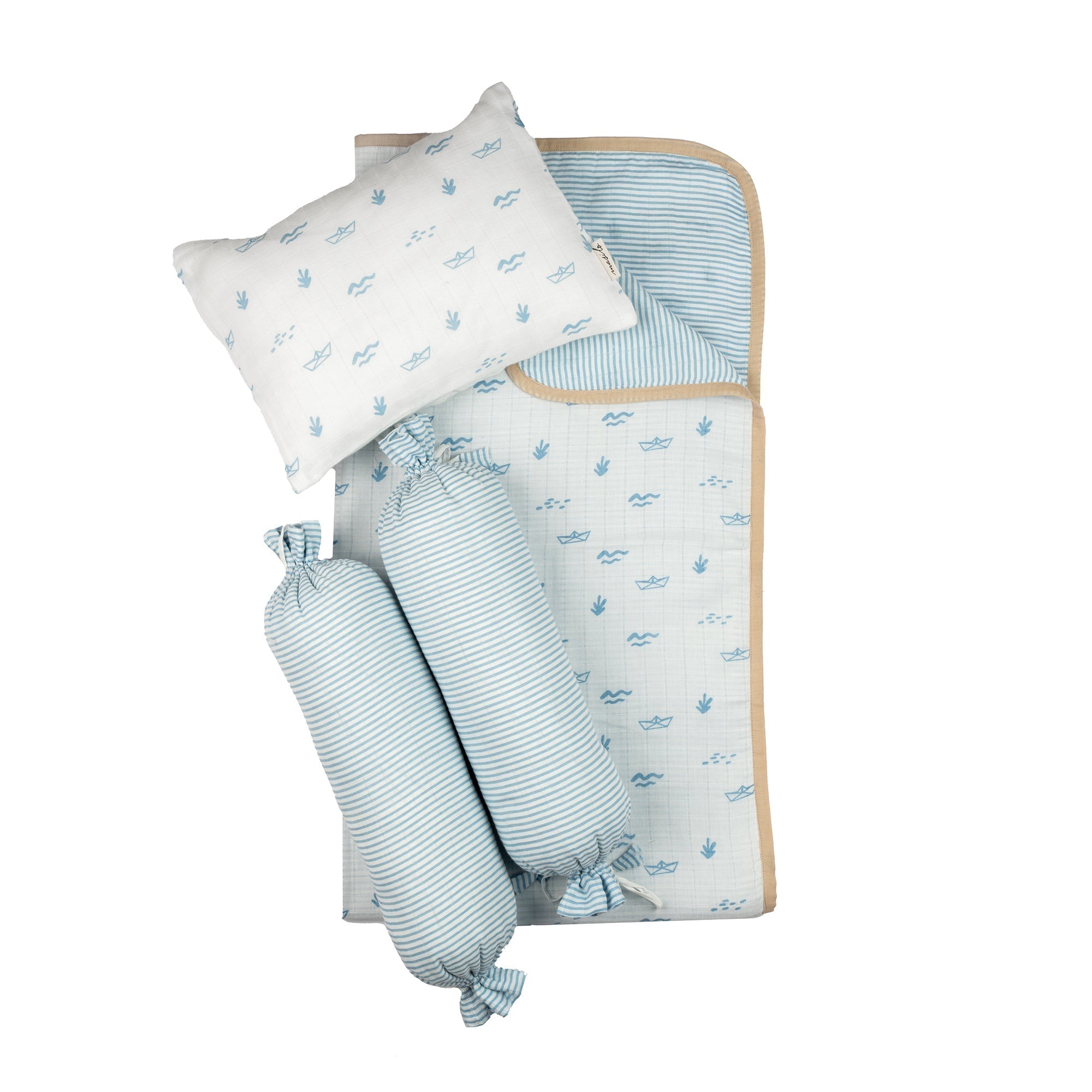 Boat Printed Organic Muslin 4 Pcs Mini Cot Set For Babies