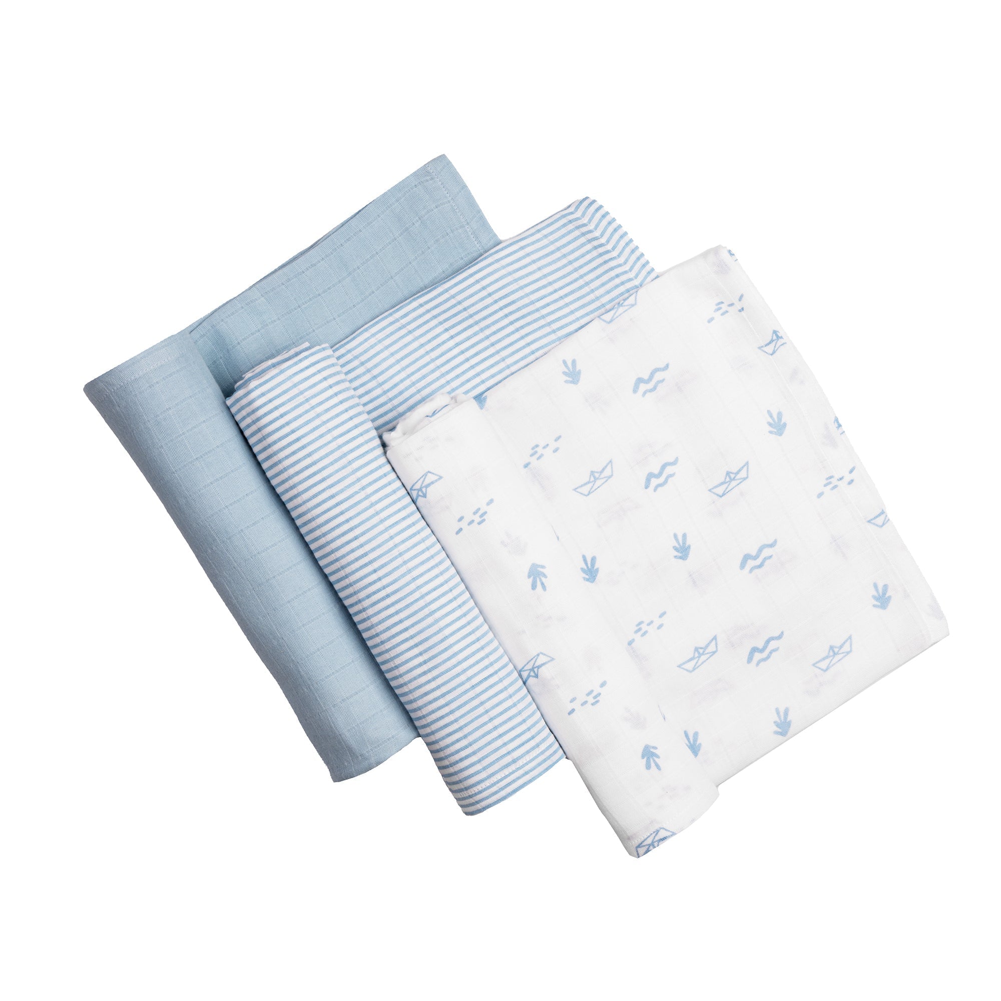 Blue Sea Breeze 3 PC Kids Organic Muslin Swaddles Set