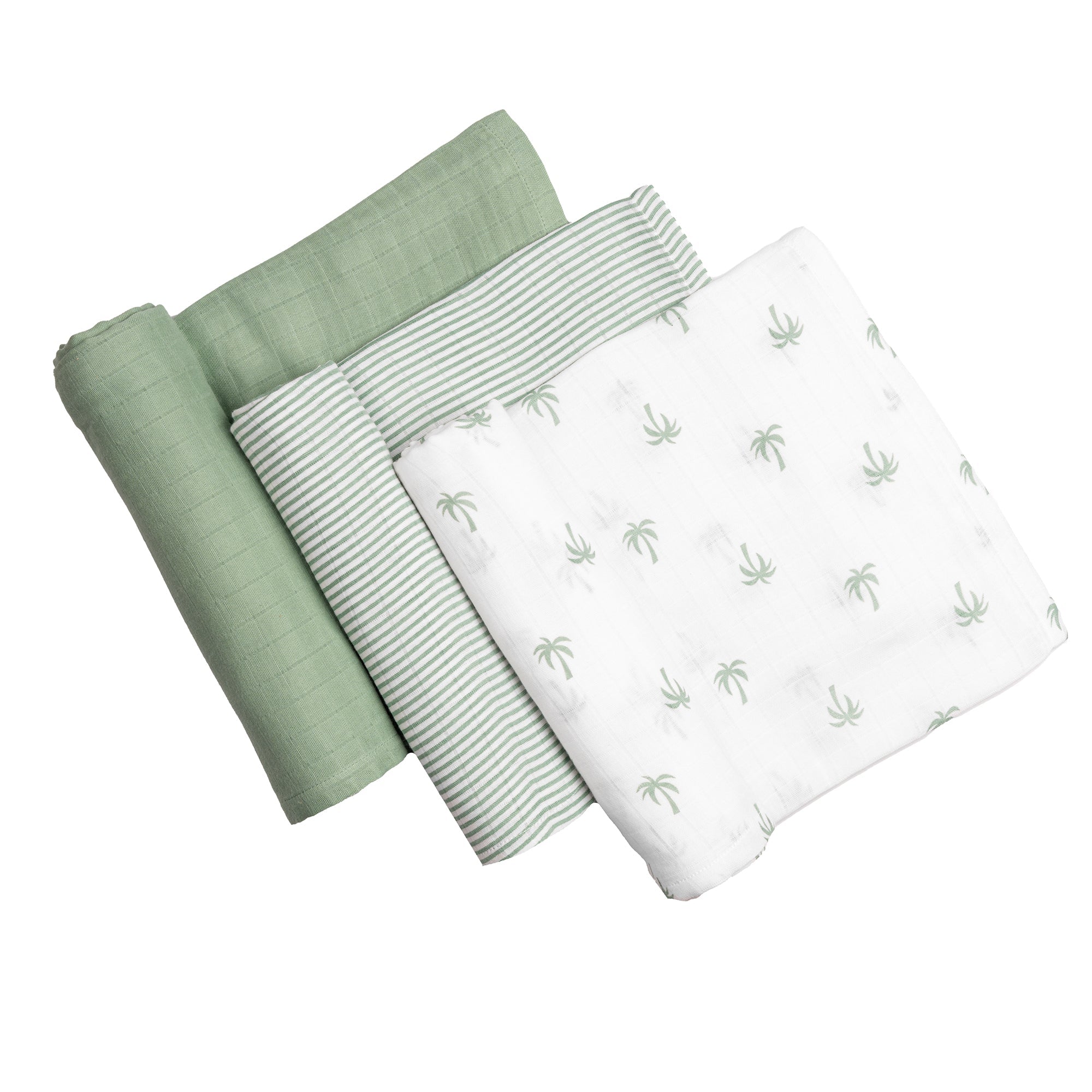 Green Palm 3 PC Kids Organic Cotton Muslin Swaddle Set