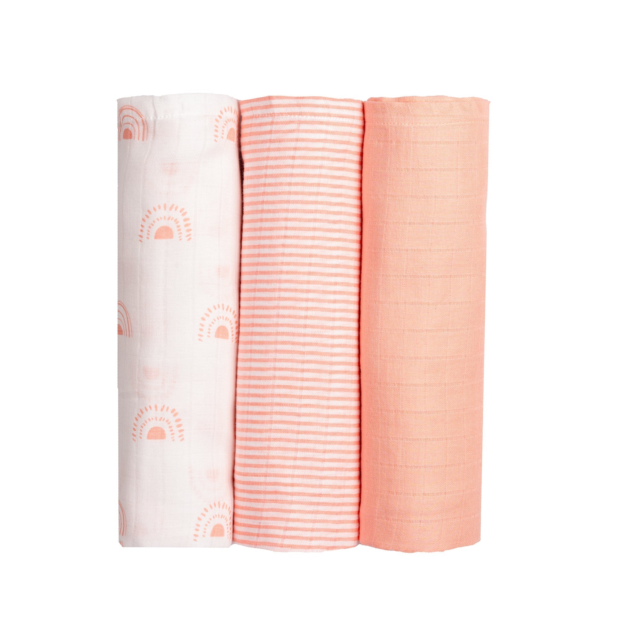 Peach Rainbow 3 PC Kids Organic Cotton Muslin Swaddles