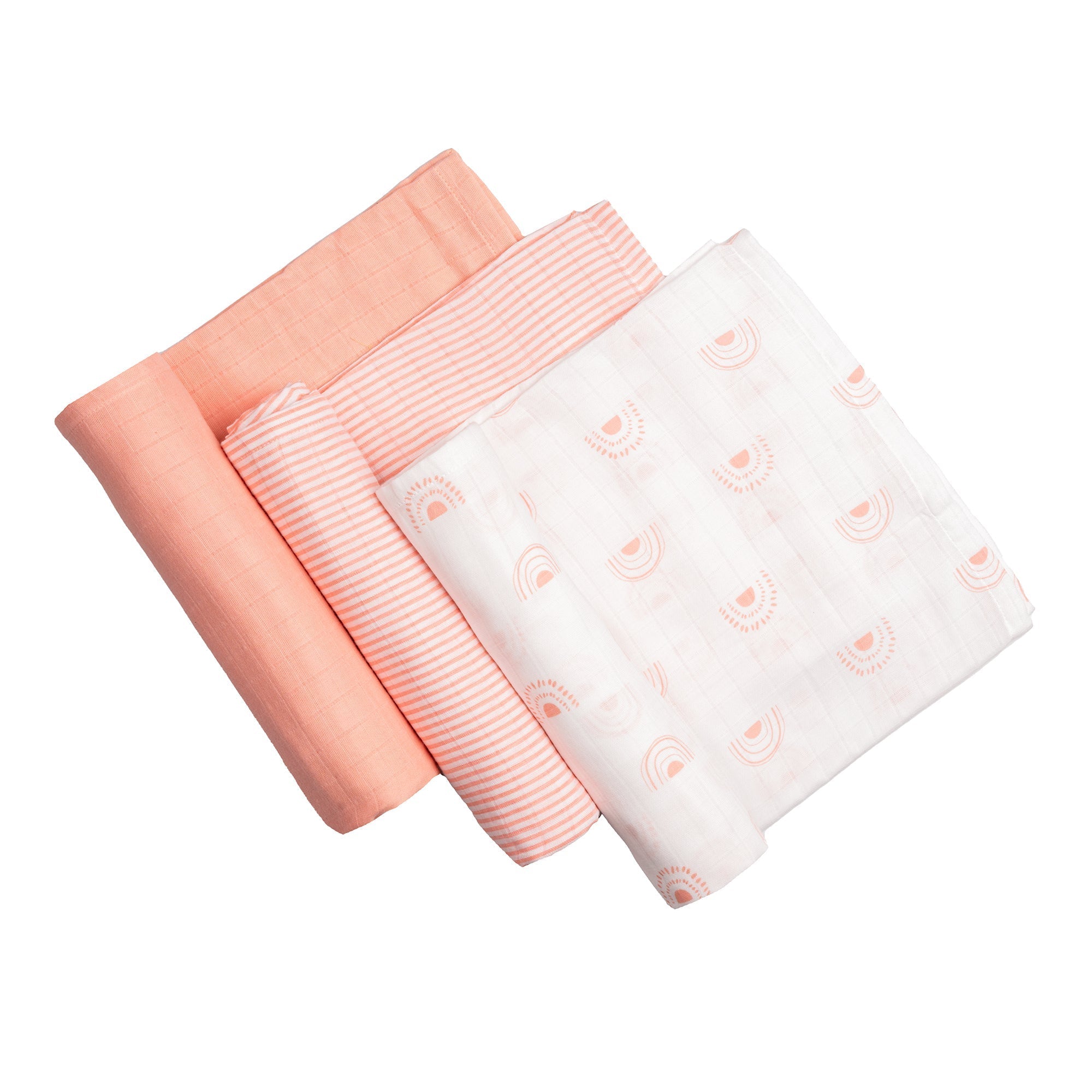 Peach Rainbow 3 PC Kids Organic Cotton Muslin Swaddles