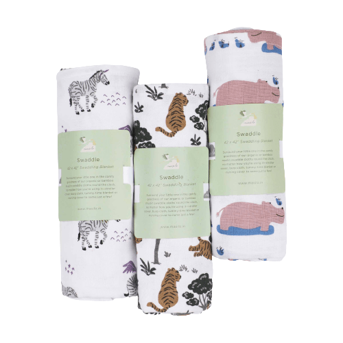 Safari Multicolor 3 PC Kids Organic Cotton Muslin Swaddles
