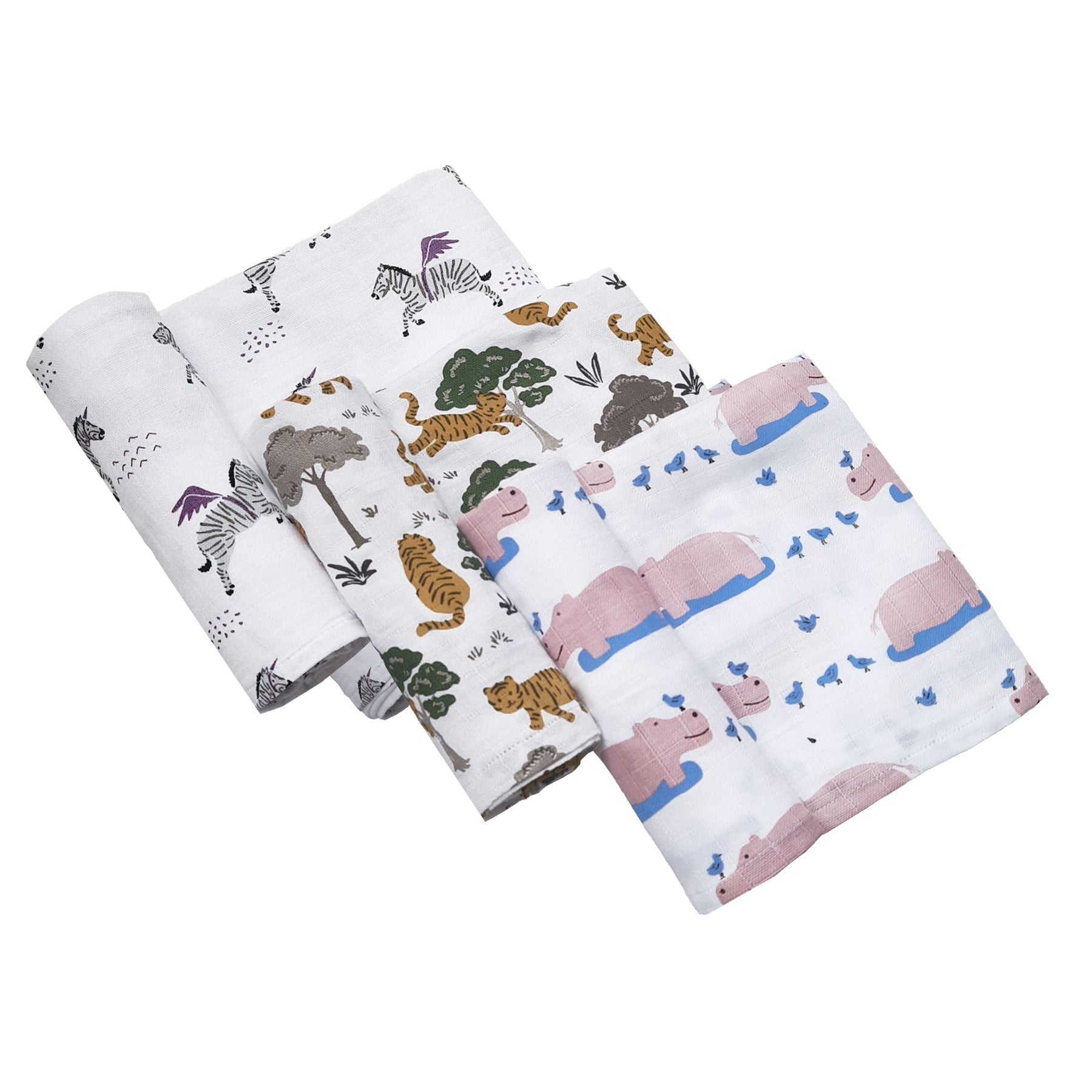 Safari Multicolor Organic Muslin Swaddle Set Of 3 For Kids
