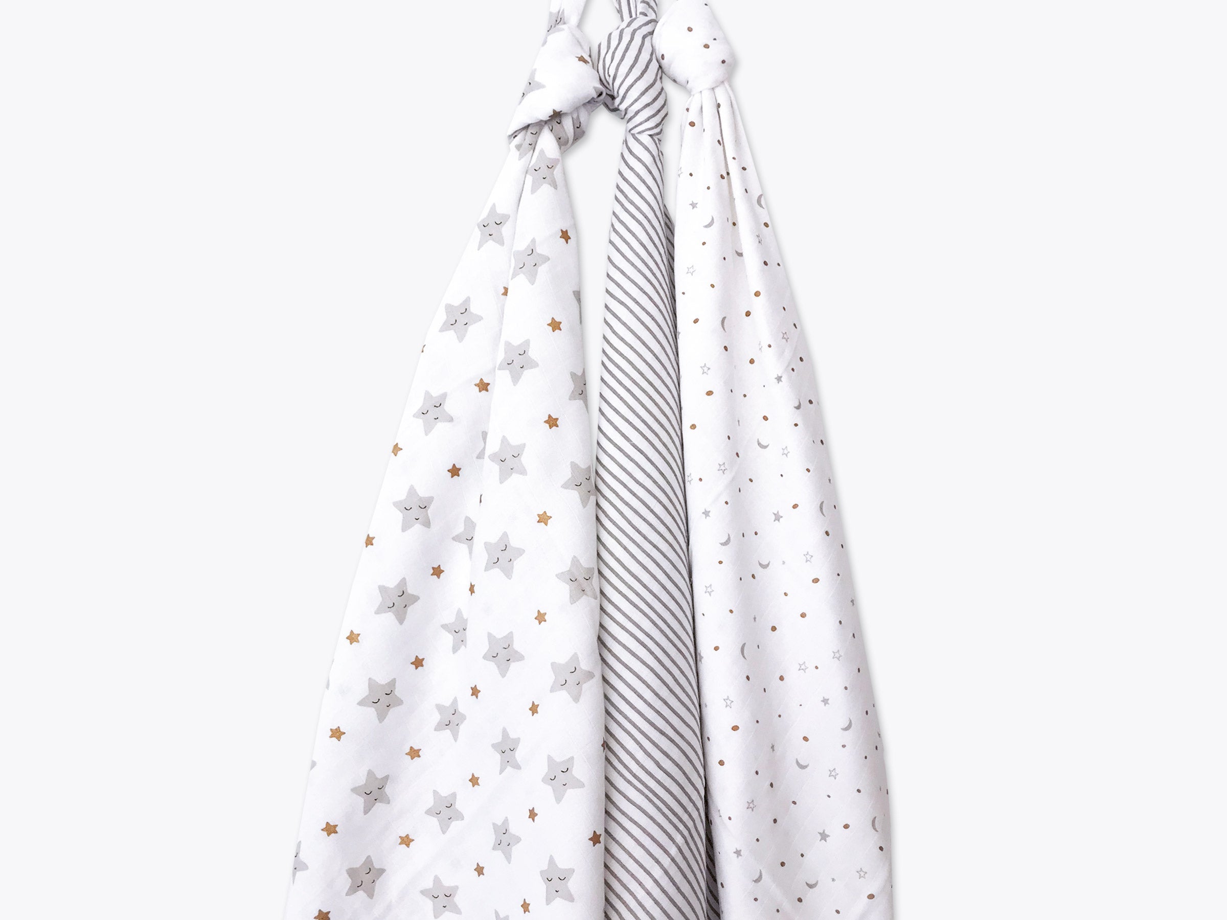 Star Metallic Gold 3 PC Kids Organic Muslin Swaddles Set