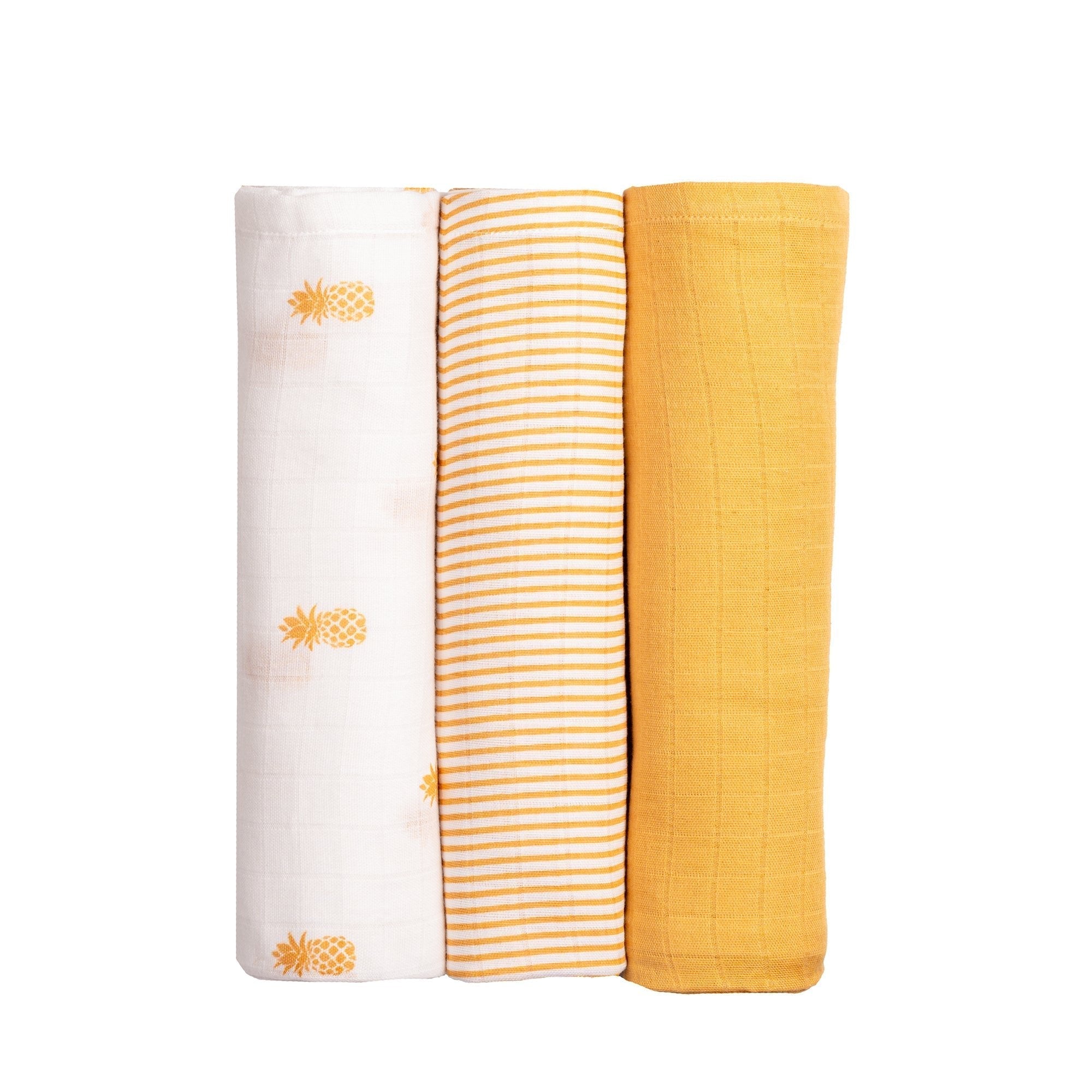 Yellow Pineapple 3 PC Kids Organic Cotton Muslin Swaddle Set