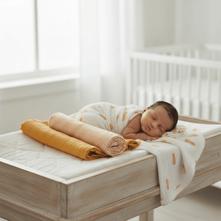 Yellow Pineapple 3 PC Kids Organic Cotton Muslin Swaddle Set