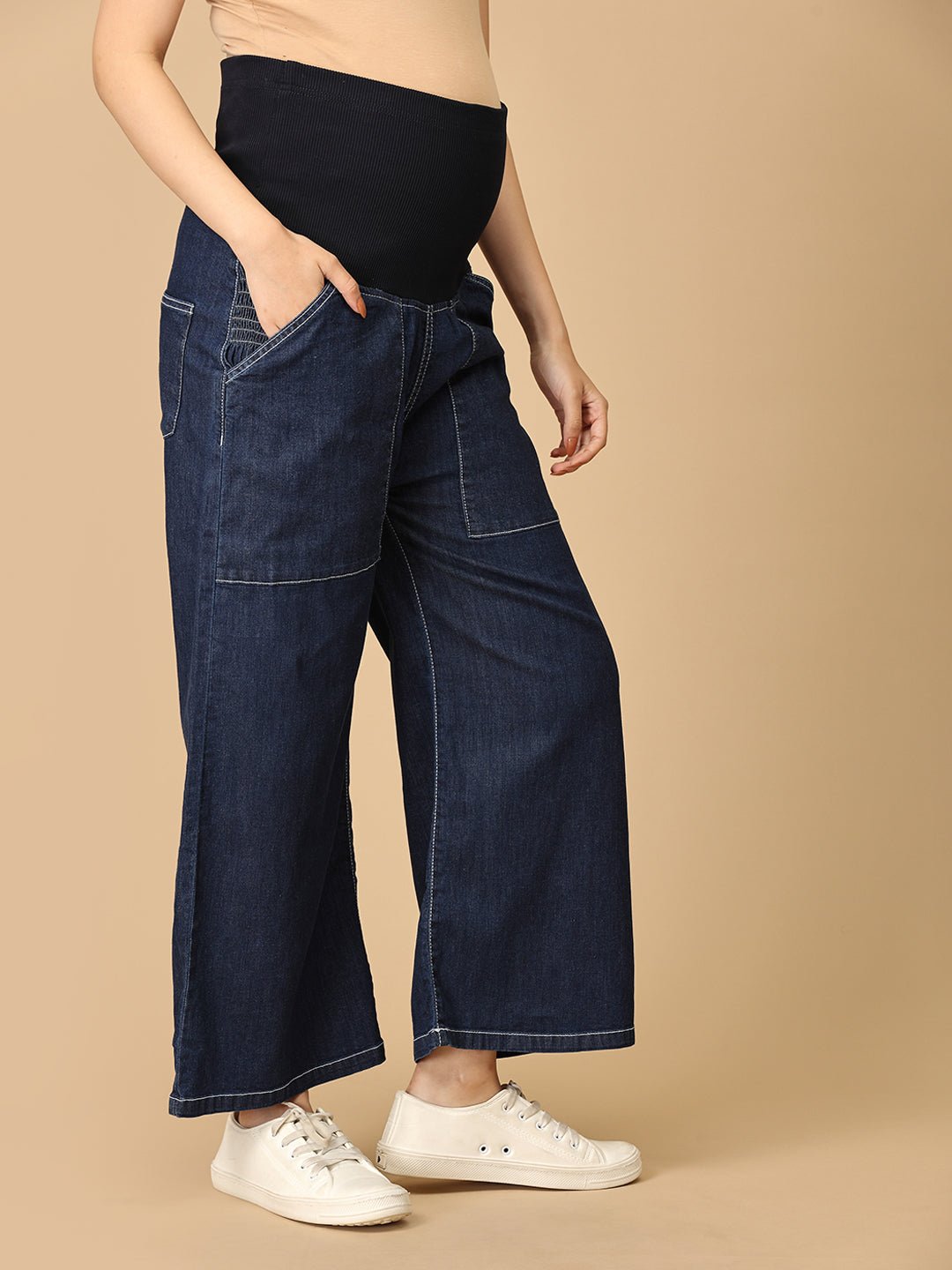 Maternity Cargo Denim with Belly Support Blue