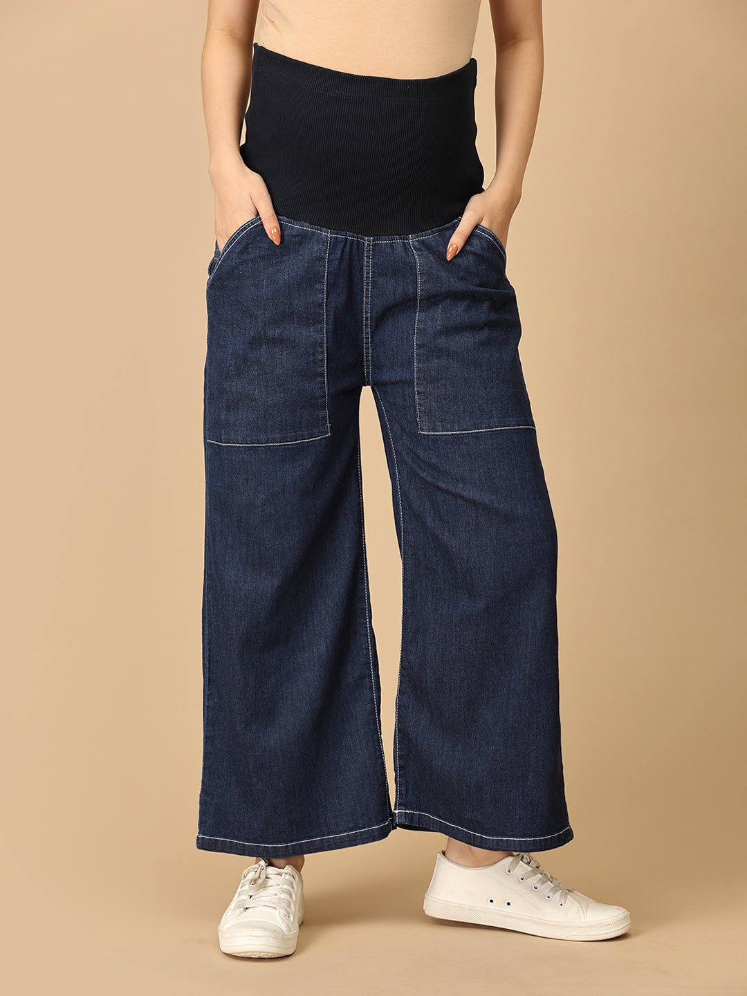  Maternity Cargo Denim with Belly Support Blue
