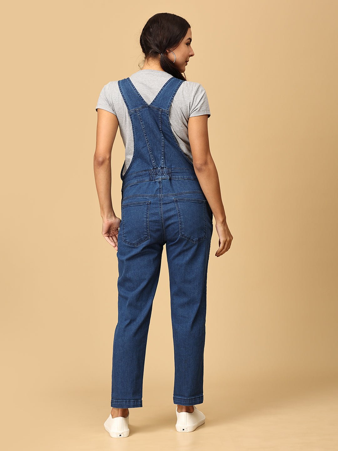  Maternity Denim Dungaree with Side Buttons Blue