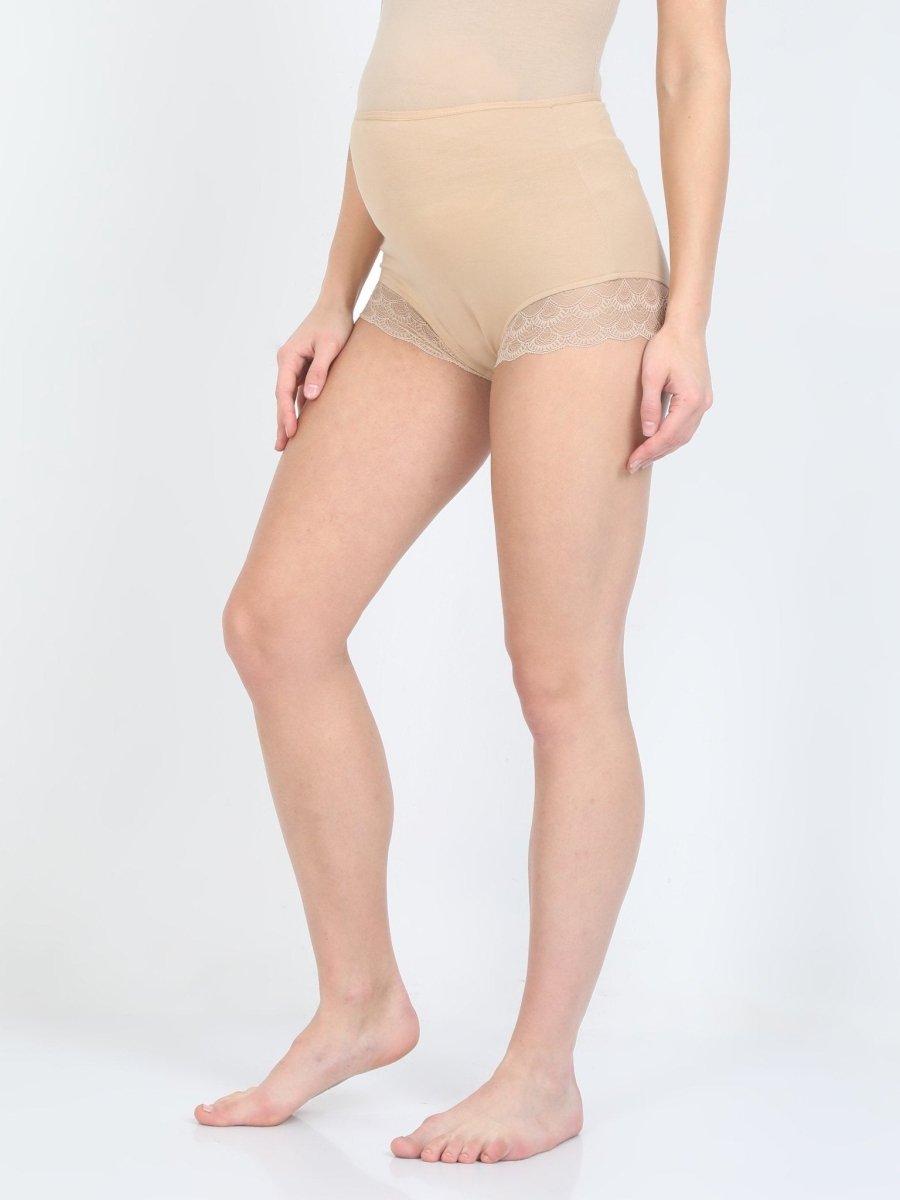 Maternity Over Belly High Waist Lace Panty Beige