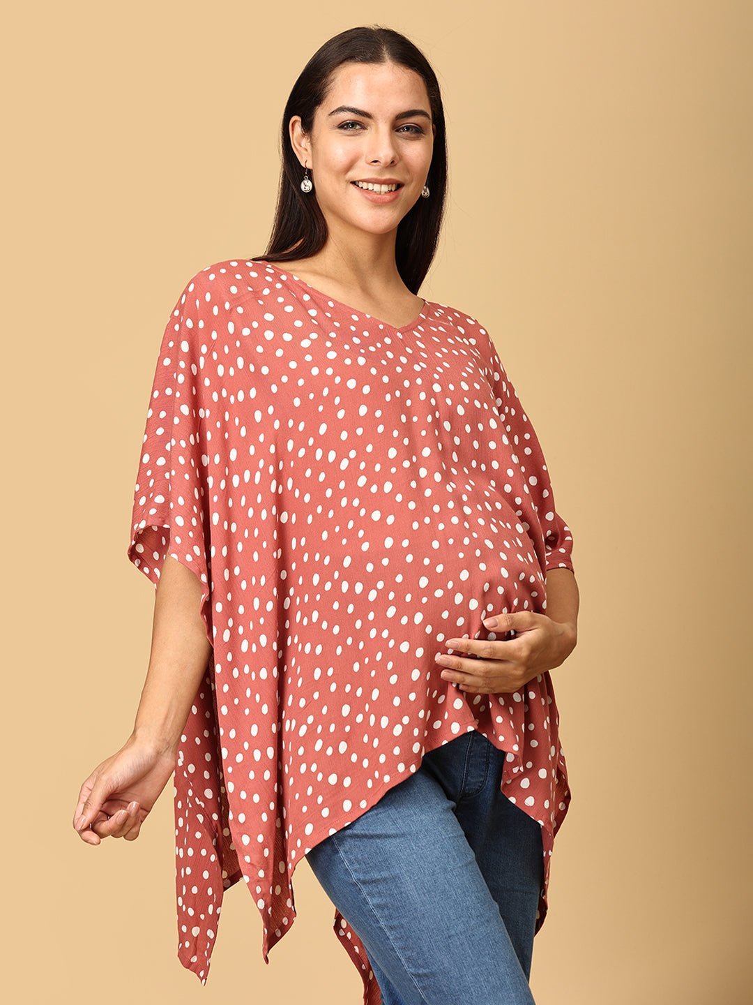  Mauve Spots Nursing Cover and Top Cotton Blend Poncho