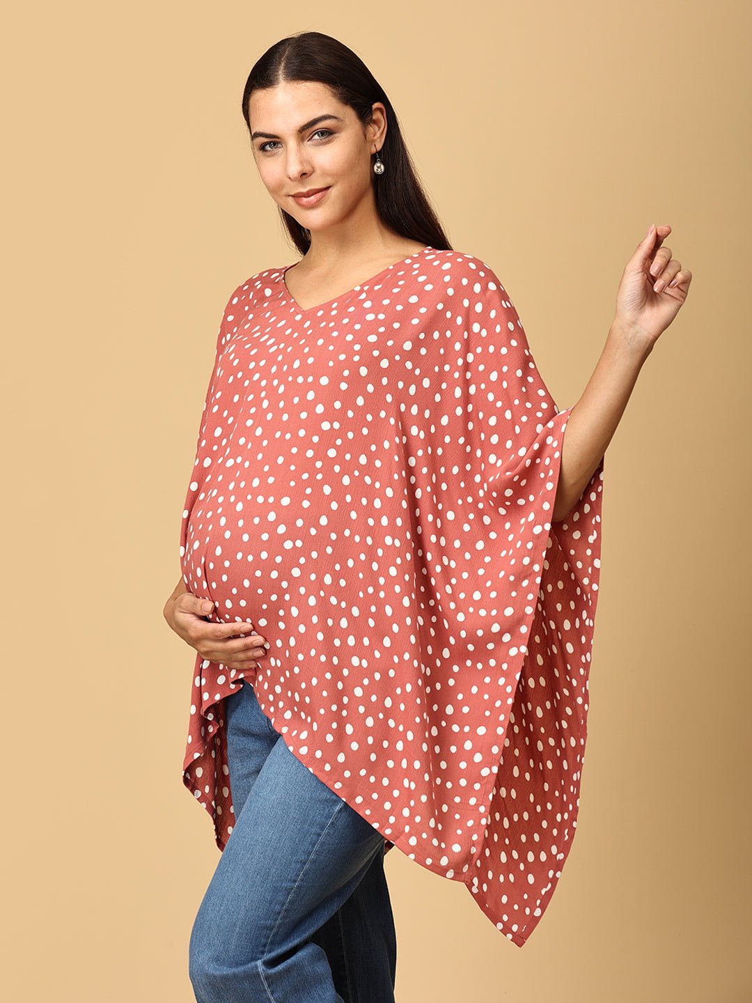  Mauve Spots Nursing Cover and Top Cotton Blend Poncho