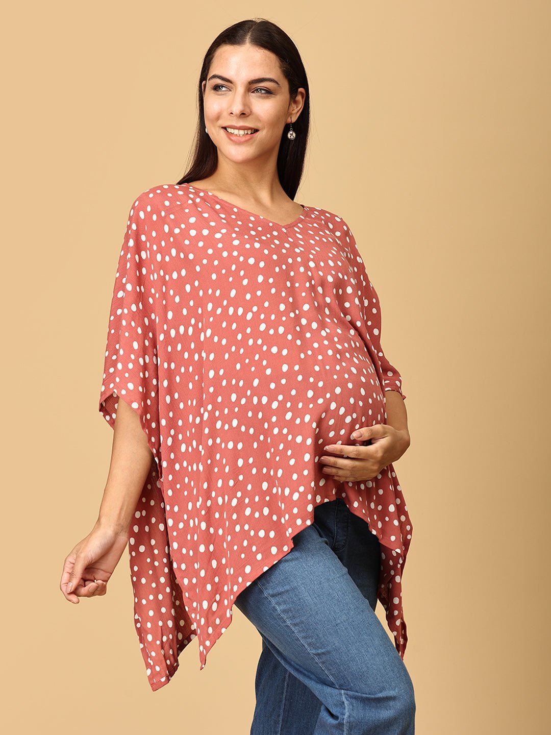  Mauve Spots Nursing Cover and Top Cotton Blend Poncho