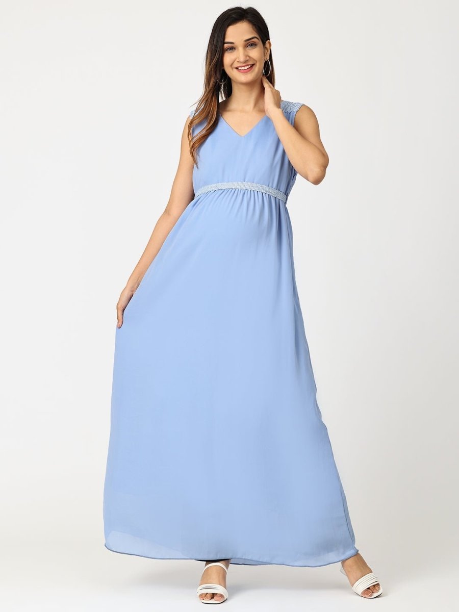  Maya Blue with Sequins Maternity Gown Blue