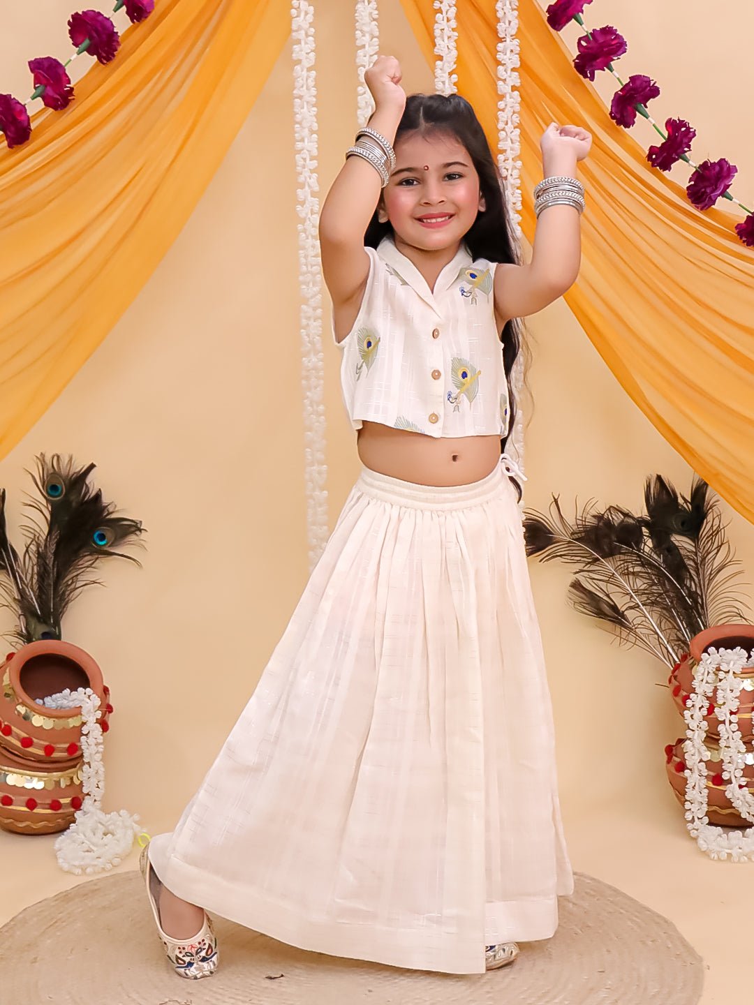 Mayur Dhaga Embroidered Girls Lehenga Set For Kids