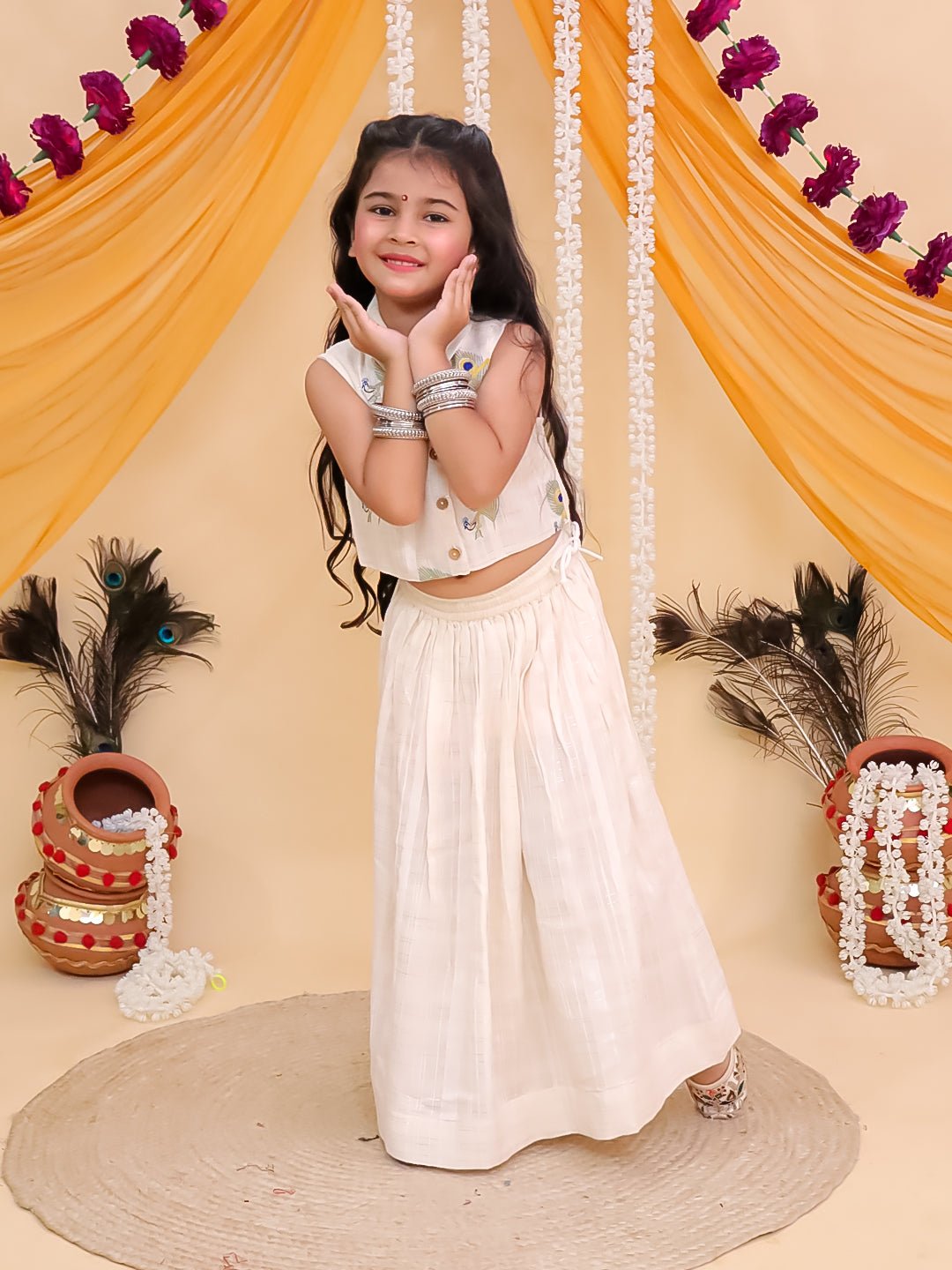 Mayur Dhaga Embroidered Girls Lehenga Set For Kids
