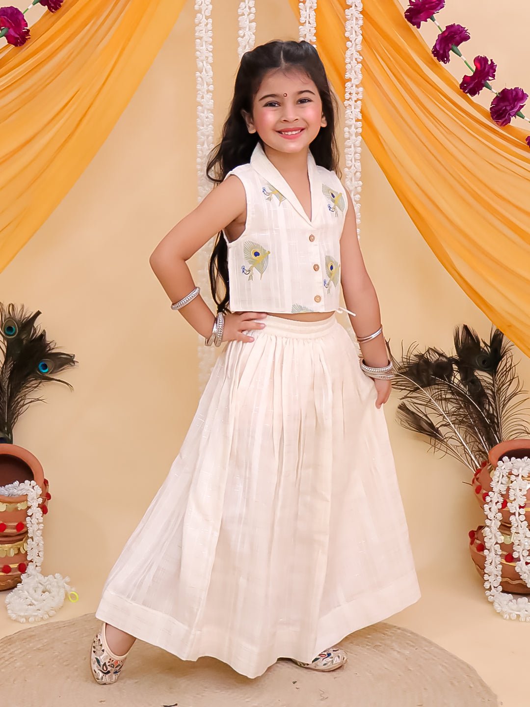 Mayur Dhaga Embroidered Girls Lehenga Set For Kids