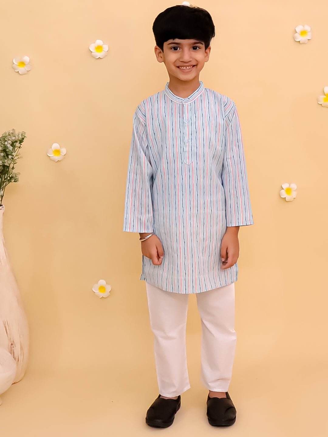 Megh Malhaar Boys Floral Print Jacket And Kurta Pajama Set