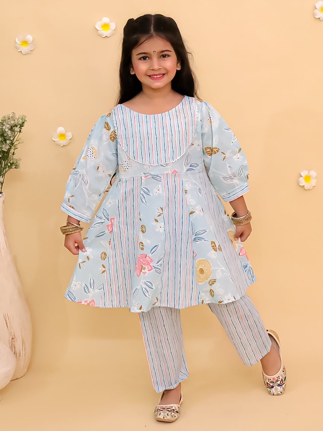 Megh Malhaar Floral Print Girls Anarkali Kurta Set For Babies