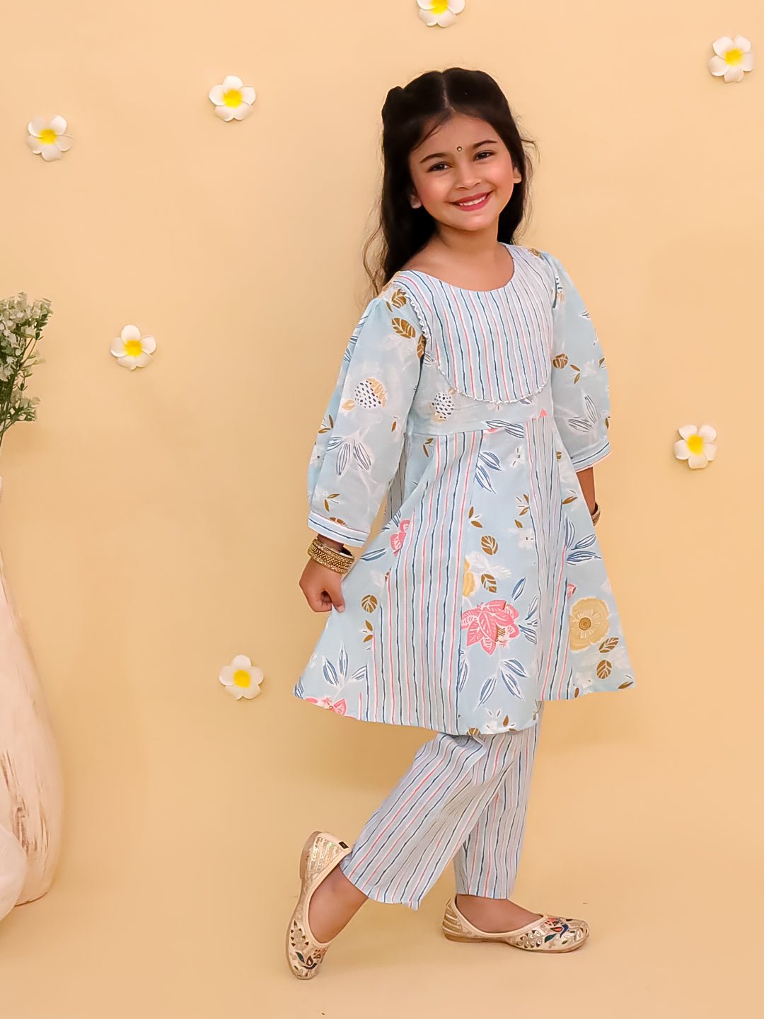 Megh Malhaar Floral Print Girls Anarkali Kurta Set For Babies
