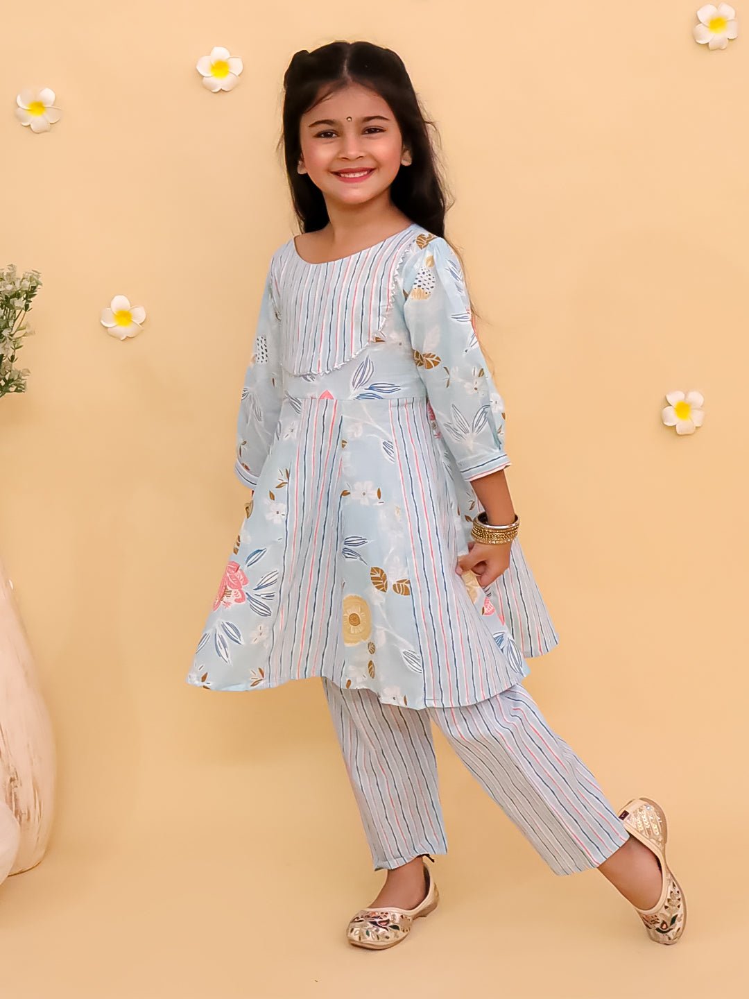 Megh Malhaar Floral Print Girls Anarkali Kurta Set For Babies