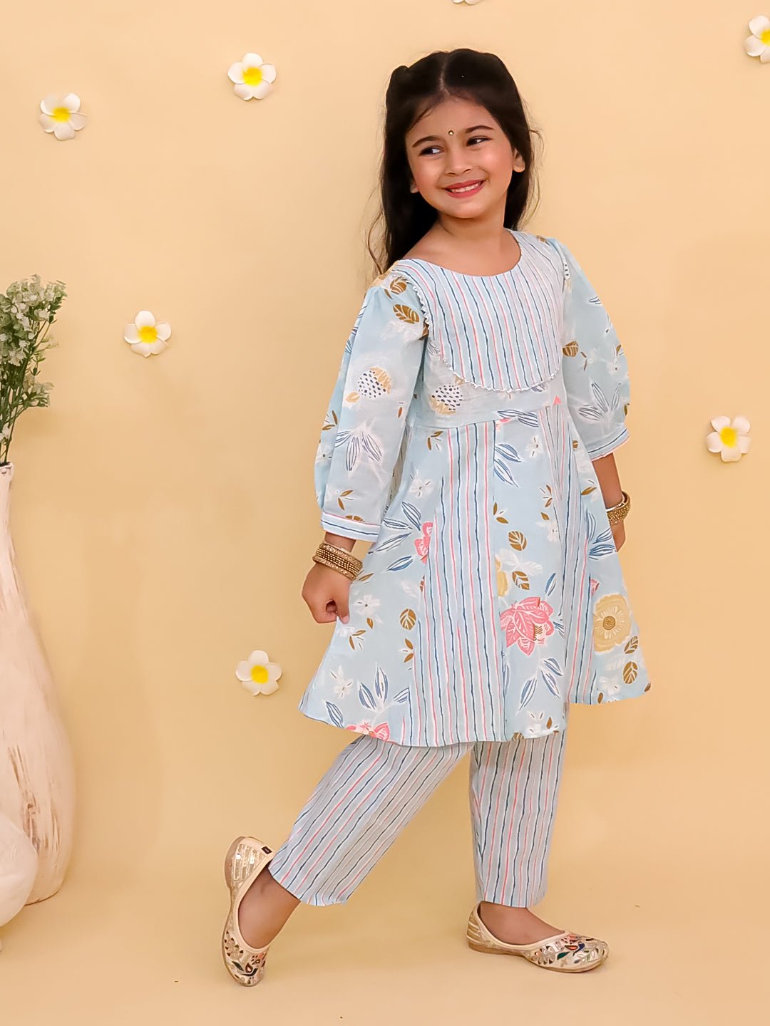 Megh Malhaar Floral Print Girls Anarkali Kurta Set For Babies