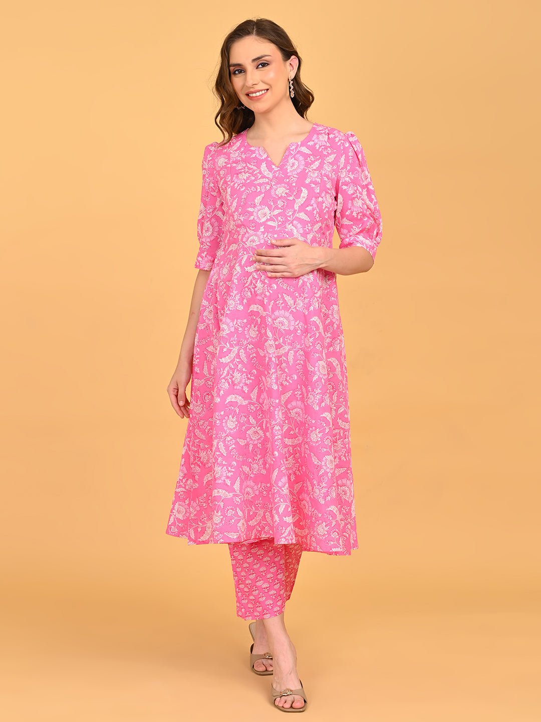  Mehr e Gulabi Maternity and Nursing Kurta Set Pink
