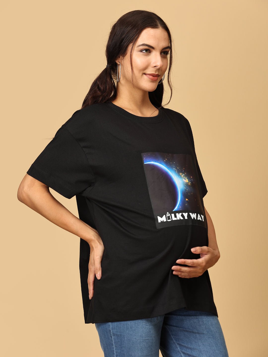  Milky Way Oversized Maternity and Nursing T shirt Black