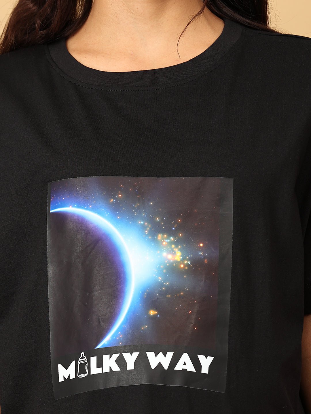  Milky Way Oversized Maternity and Nursing T shirt Black
