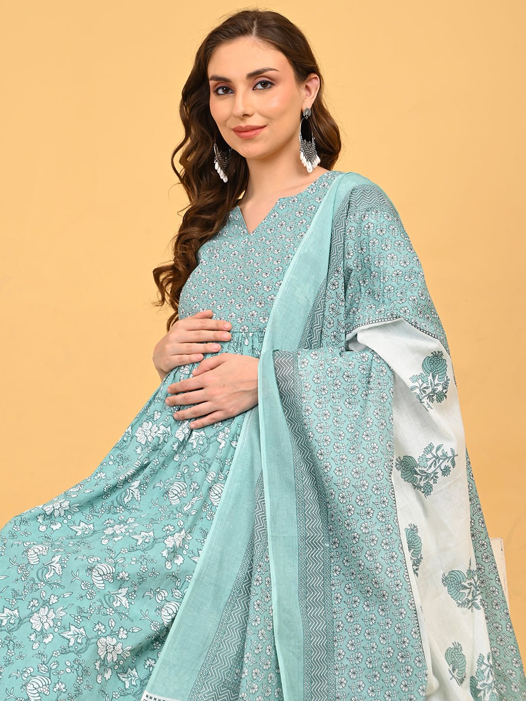  MintSaheli Maternity and Nursing Kurta Set Sage Green