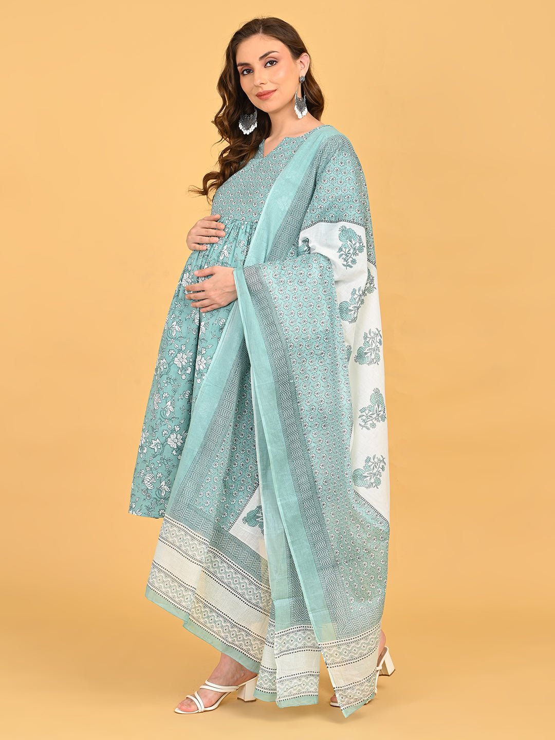  MintSaheli Maternity and Nursing Kurta Set Sage Green
