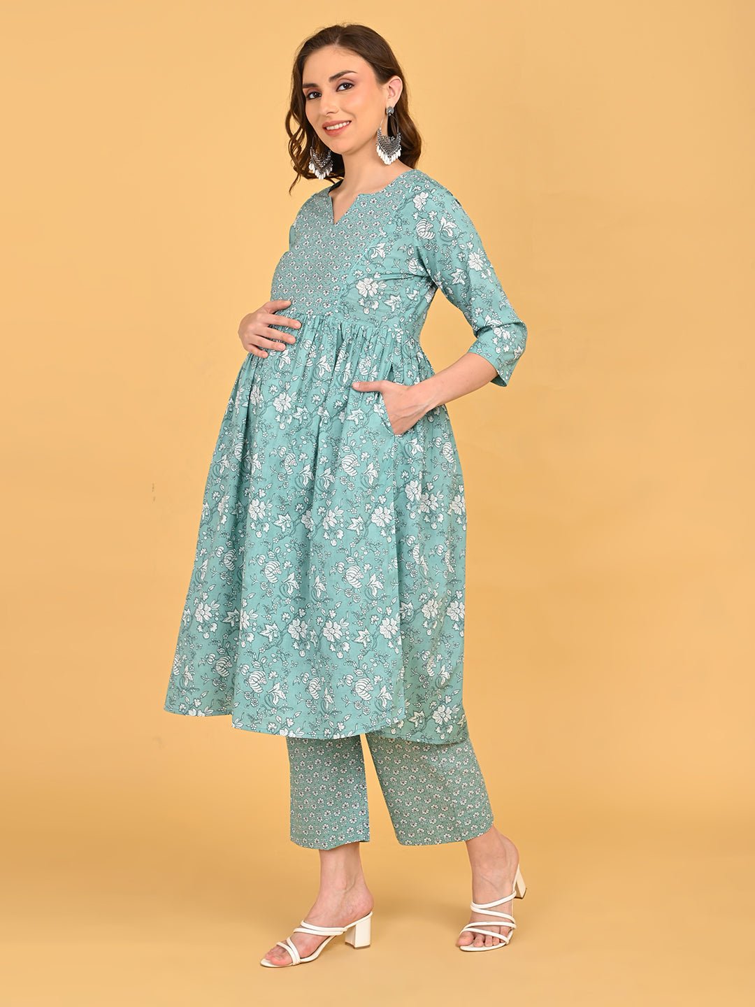  MintSaheli Maternity and Nursing Kurta Set Sage Green
