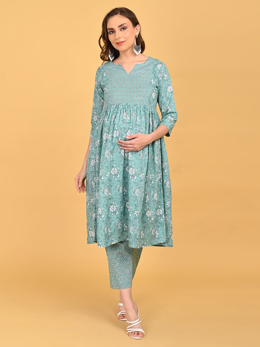  MintSaheli Maternity and Nursing Kurta Set Sage Green