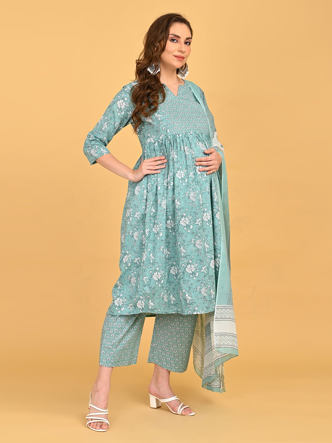  MintSaheli Maternity and Nursing Kurta Set Sage Green
