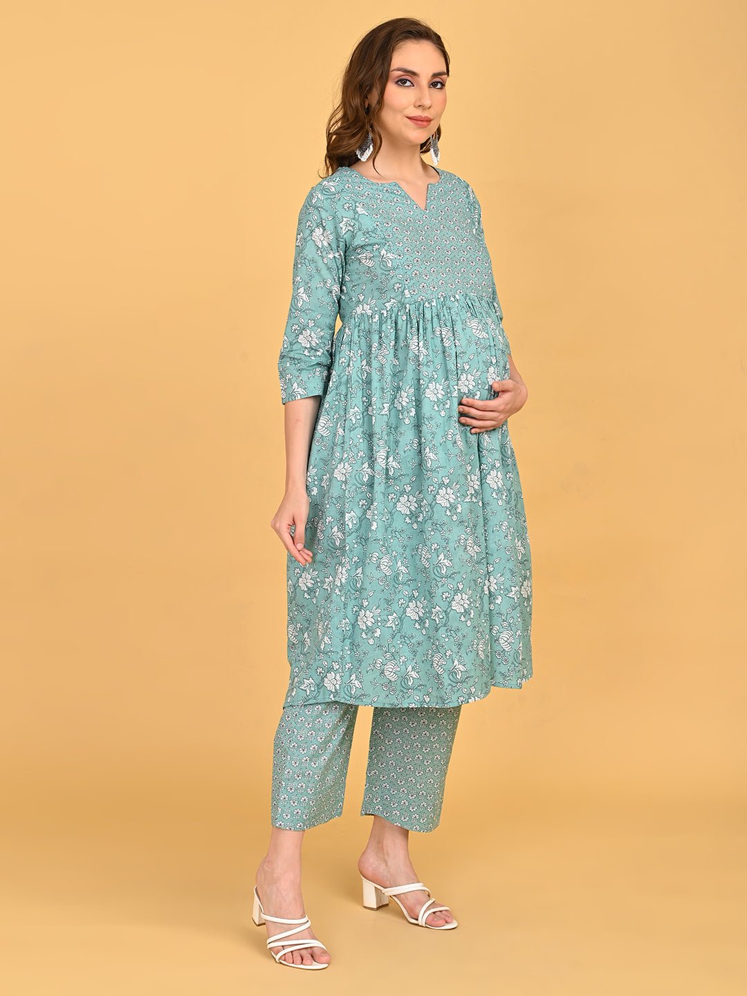  MintSaheli Maternity and Nursing Kurta Set Sage Green