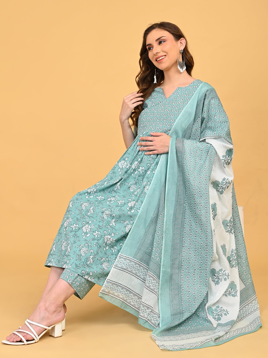  MintSaheli Maternity and Nursing Kurta Set Sage Green
