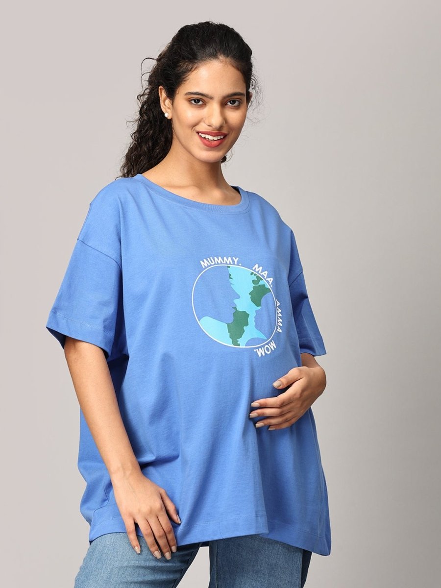  My World Oversized Maternity and Nursing T shirt Blue