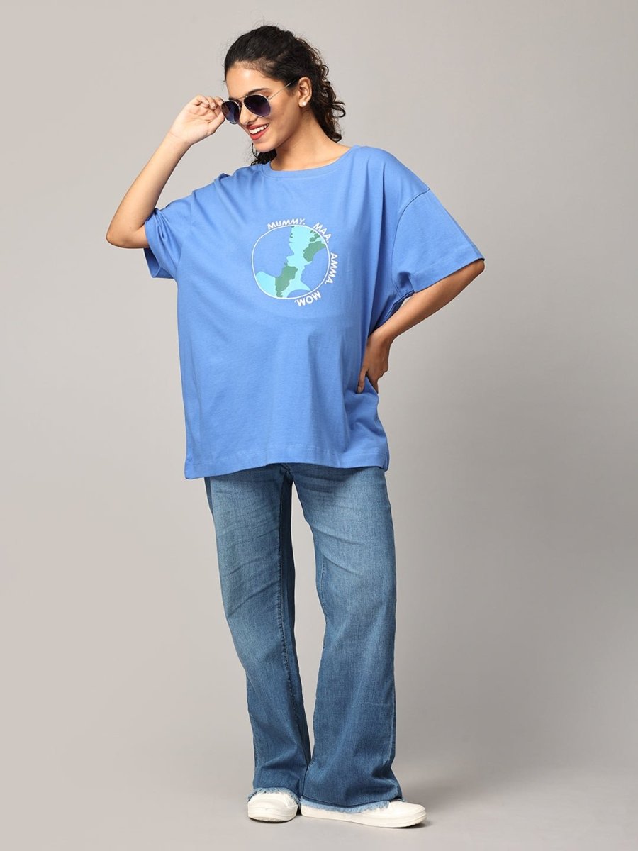  My World Oversized Maternity and Nursing T shirt Blue