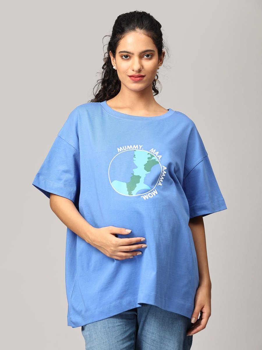  My World Oversized Maternity and Nursing T shirt Blue